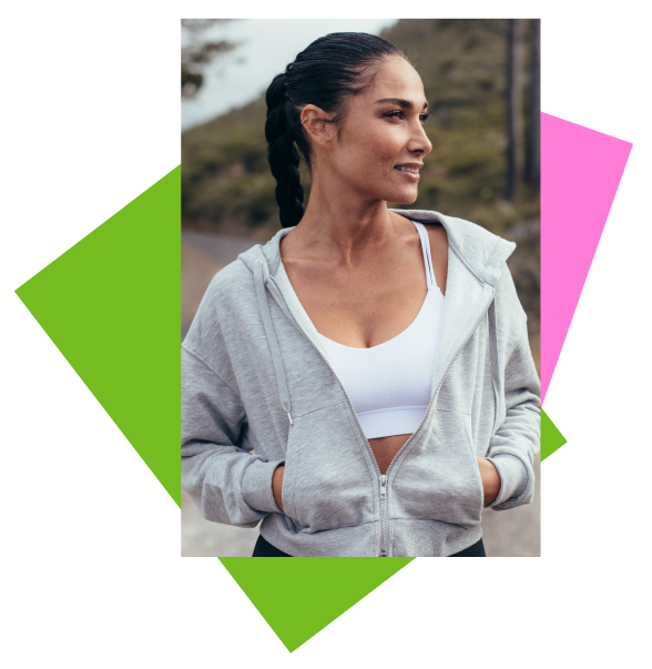 Fit women with pink and green background