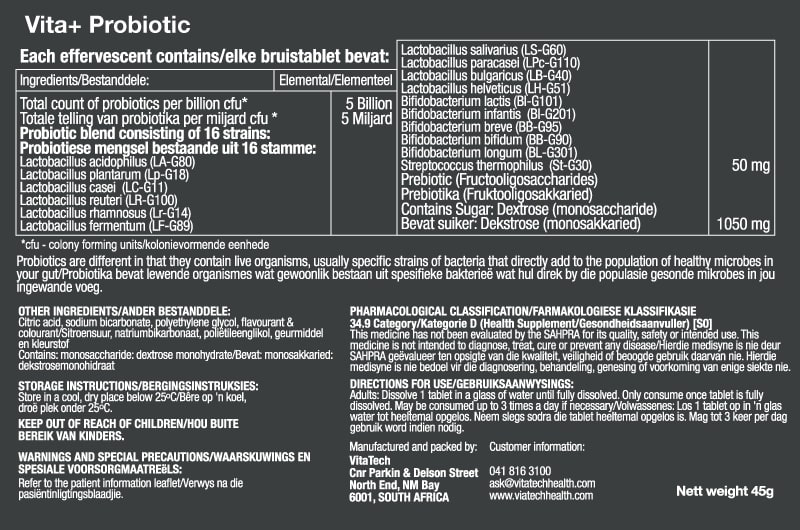 Vitatech Probiotic Effervescent - Nutritional Information