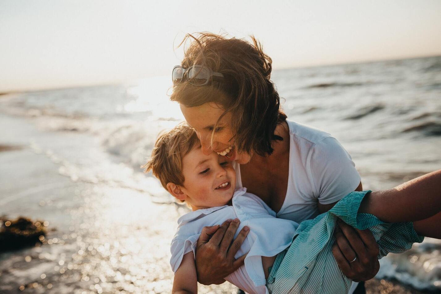 Mother playing with son