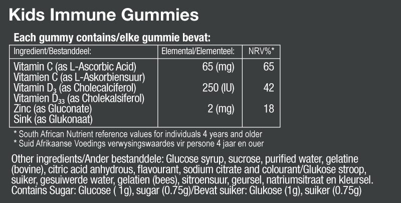 Vitatech Kids Immune Gummies Orange - Nutritional Information