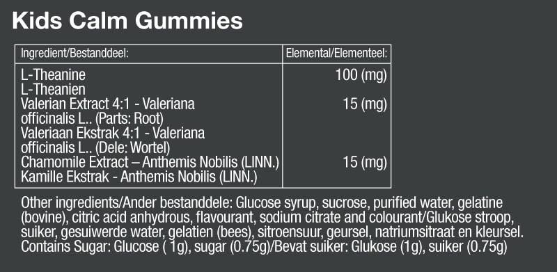Vitatech Kids Calm Gummies - Nutritional Information
