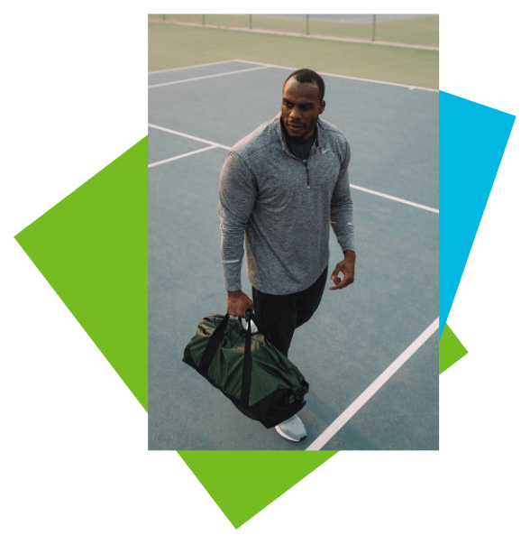 Active man with duffel bag